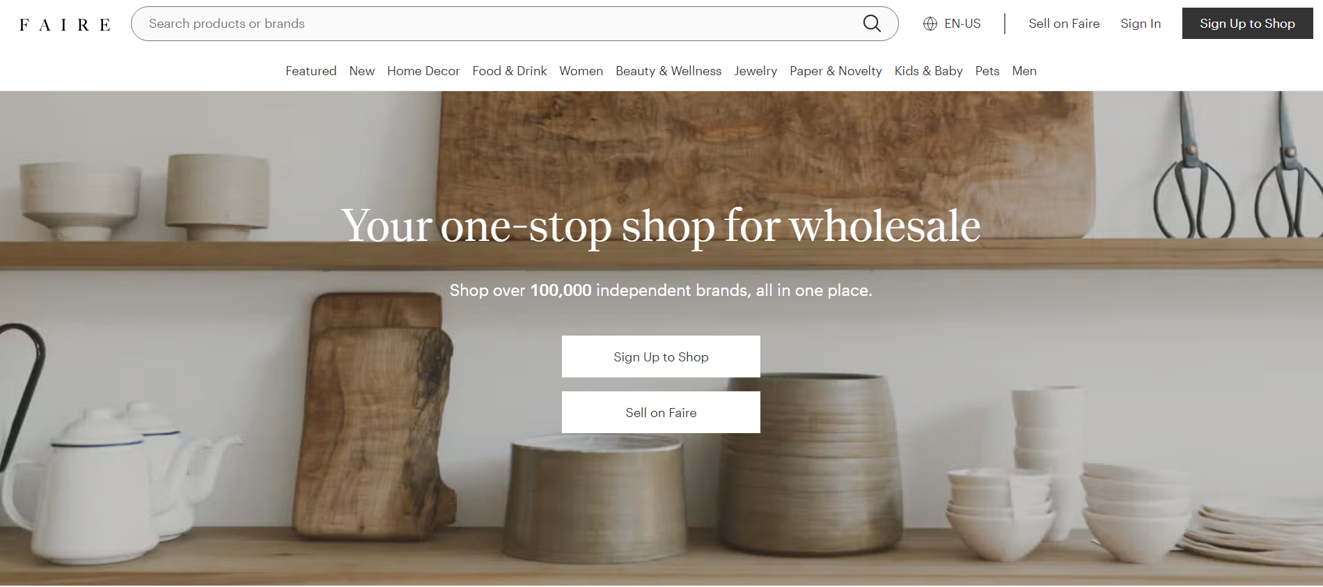 homepage of a wholesale clothing marketplace - Faire